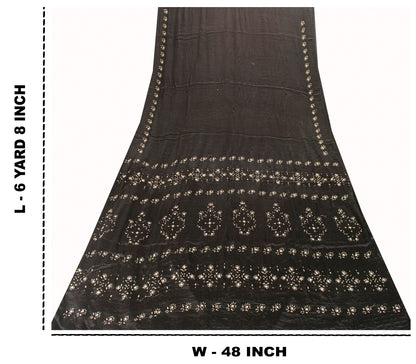 Sanskriti Vintage Black Pure Silk Saree Hand Embroidered Zardozi Stone 6+YD Sari