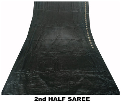 Sanskriti Vintage Black Pure Silk Saree Hand Embroidered Zardozi Stone 6+YD Sari