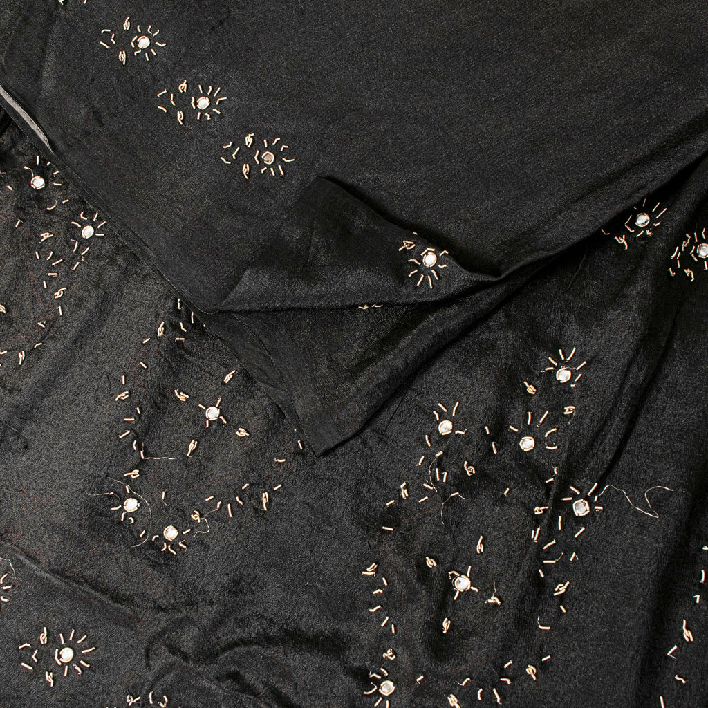 Sanskriti Vintage Black Pure Silk Saree Hand Embroidered Zardozi Stone 6+YD Sari