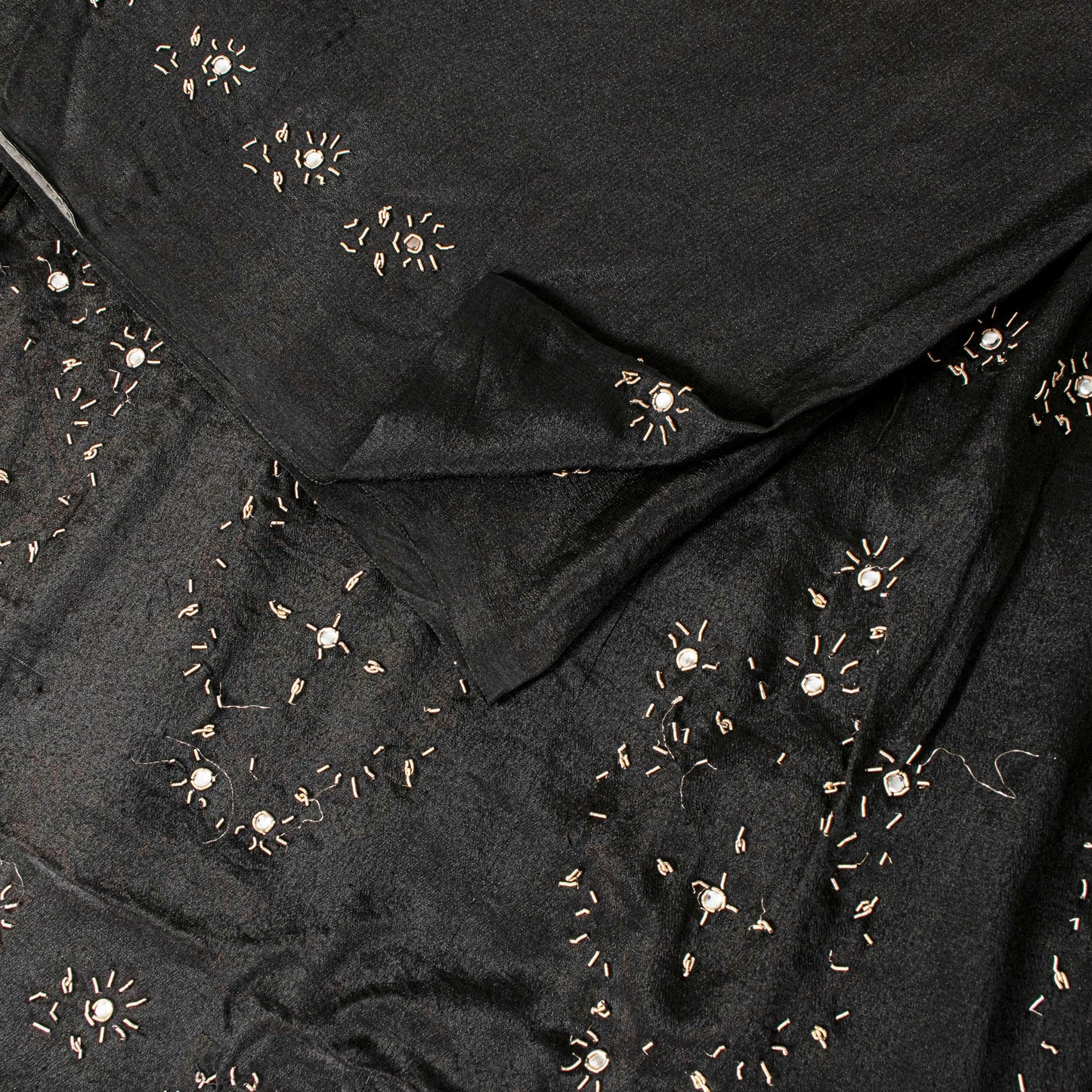 Sanskriti Vintage Black Pure Silk Saree Hand Embroidered Zardozi Stone 6+YD Sari
