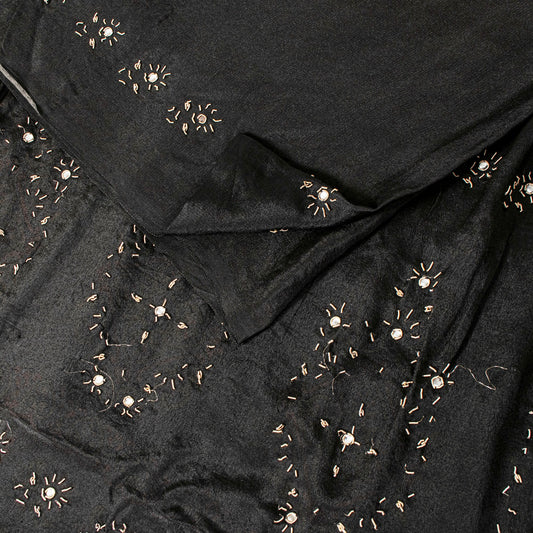Sanskriti Vintage Black Pure Silk Saree Hand Embroidered Zardozi Stone 6+YD Sari