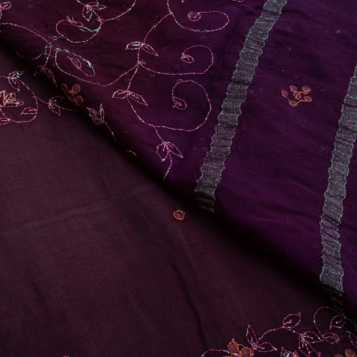 Sanskriti Vintage Wine Saree Soft Pure Georgette Silk Hand Embroidered 5.5+YSari