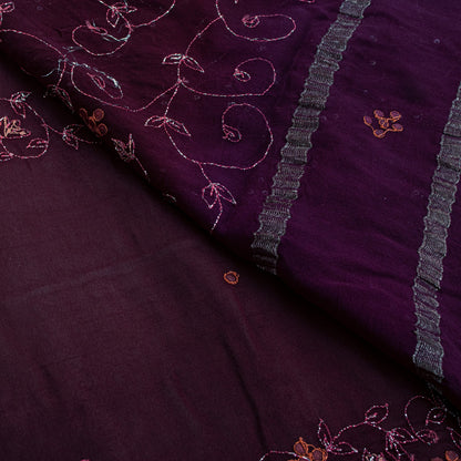Sanskriti Vintage Wine Saree Soft Pure Georgette Silk Hand Embroidered 5.5+YSari