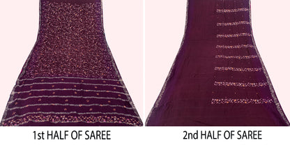 Sanskriti Vintage Wine Saree Soft Pure Georgette Silk Hand Embroidered 5.5+YSari