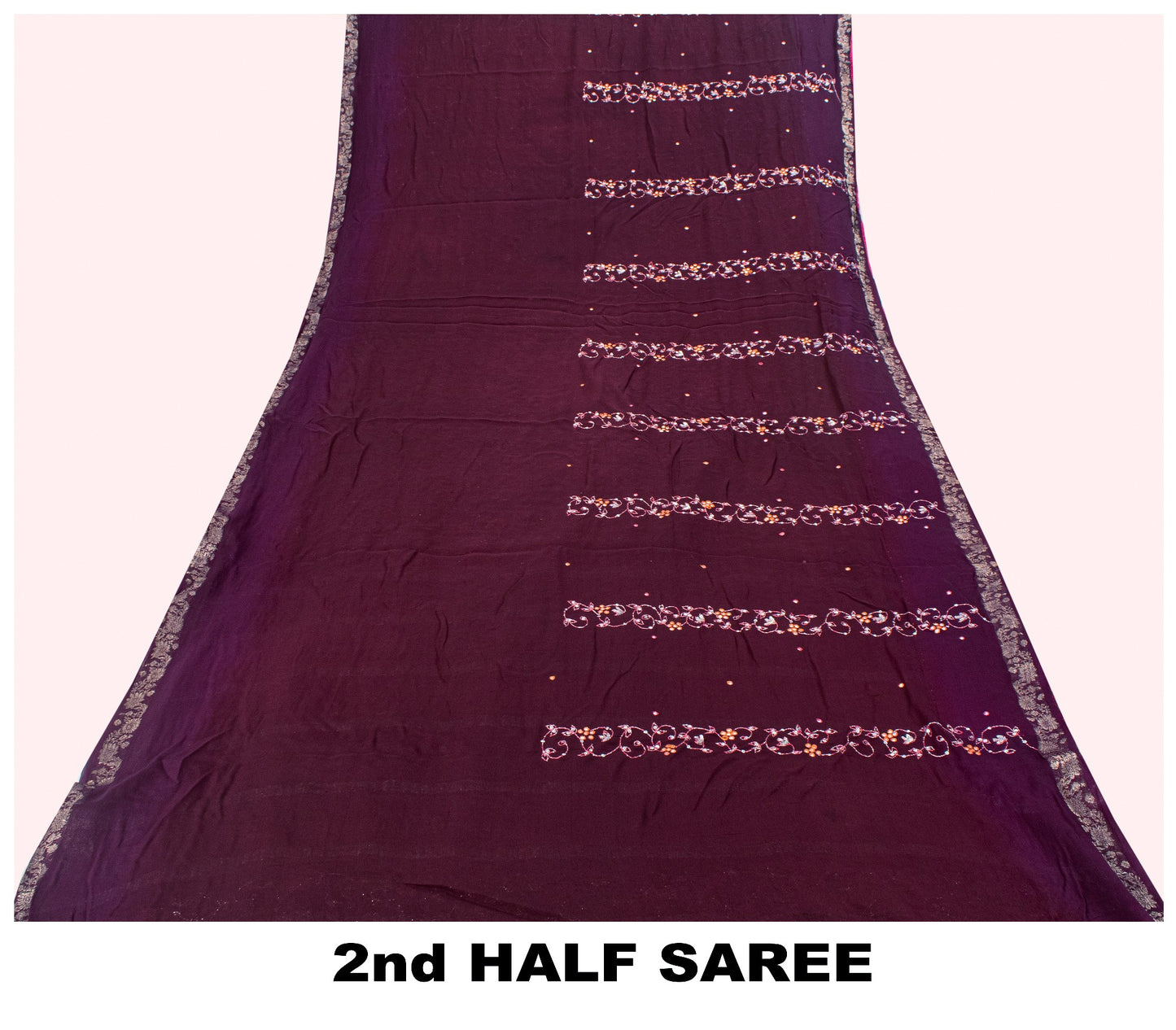 Sanskriti Vintage Wine Saree Soft Pure Georgette Silk Hand Embroidered 5.5+YSari