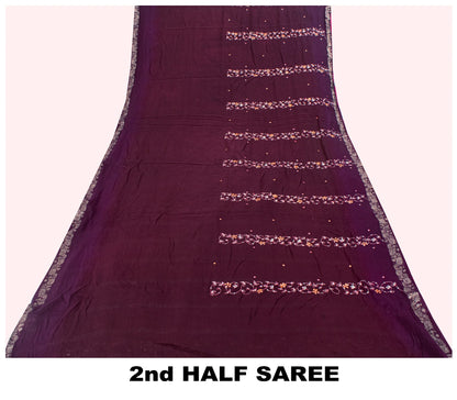 Sanskriti Vintage Wine Saree Soft Pure Georgette Silk Hand Embroidered 5.5+YSari
