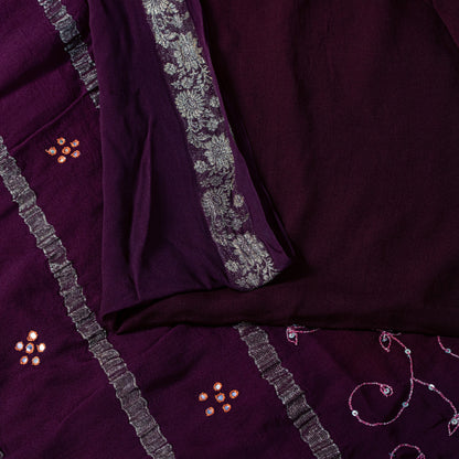 Sanskriti Vintage Wine Saree Soft Pure Georgette Silk Hand Embroidered 5.5+YSari