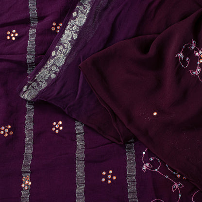 Sanskriti Vintage Wine Saree Soft Pure Georgette Silk Hand Embroidered 5.5+YSari