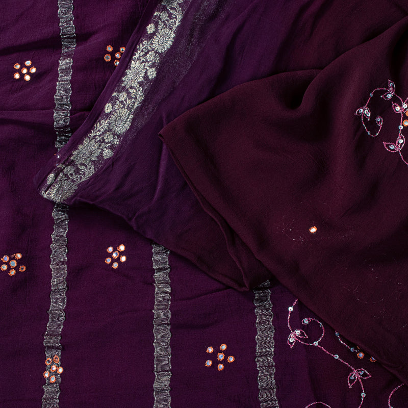 Sanskriti Vintage Wine Saree Soft Pure Georgette Silk Hand Embroidered 5.5+YSari