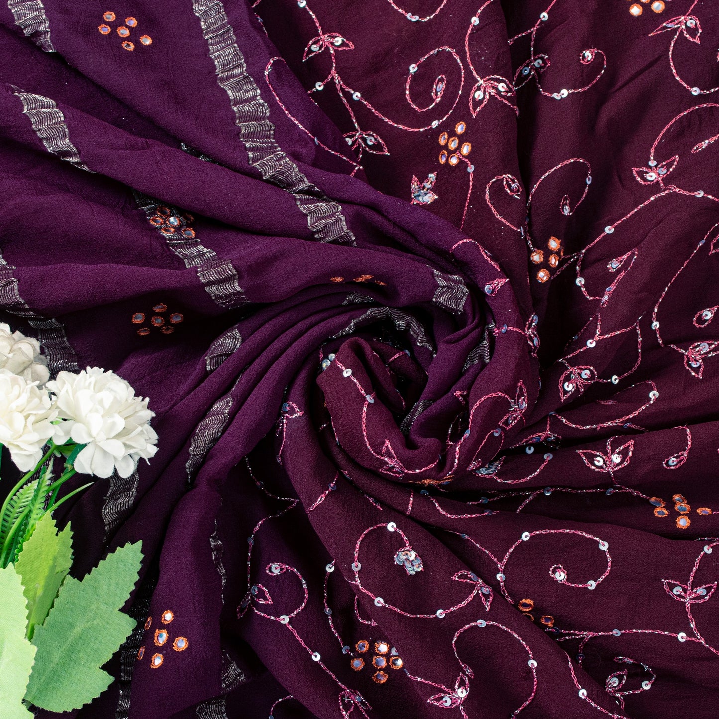 Sanskriti Vintage Wine Saree Soft Pure Georgette Silk Hand Embroidered 5.5+YSari