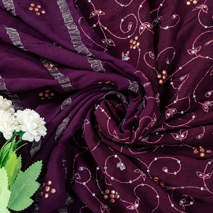 Sanskriti Vintage Wine Saree Soft Pure Georgette Silk Hand Embroidered 5.5+YSari