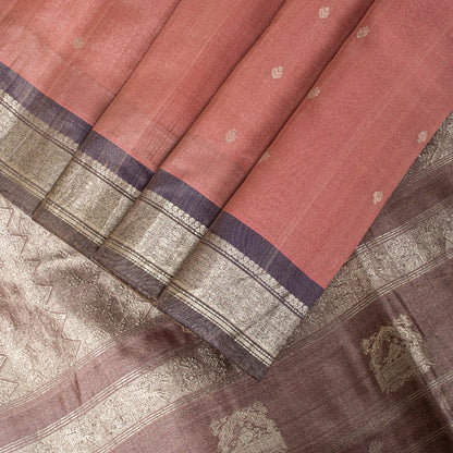 Sanskriti Vintage Pink 100%Pure Silk Saree Floral Woven Sari 5.5 YD Craft Fabric