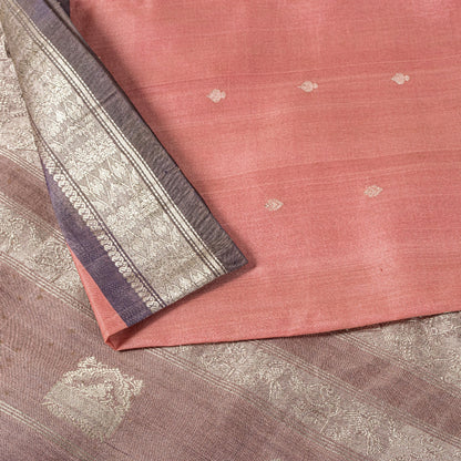 Sanskriti Vintage Pink 100%Pure Silk Saree Floral Woven Sari 5.5 YD Craft Fabric