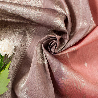 Sanskriti Vintage Pink 100%Pure Silk Saree Floral Woven Sari 5.5 YD Craft Fabric