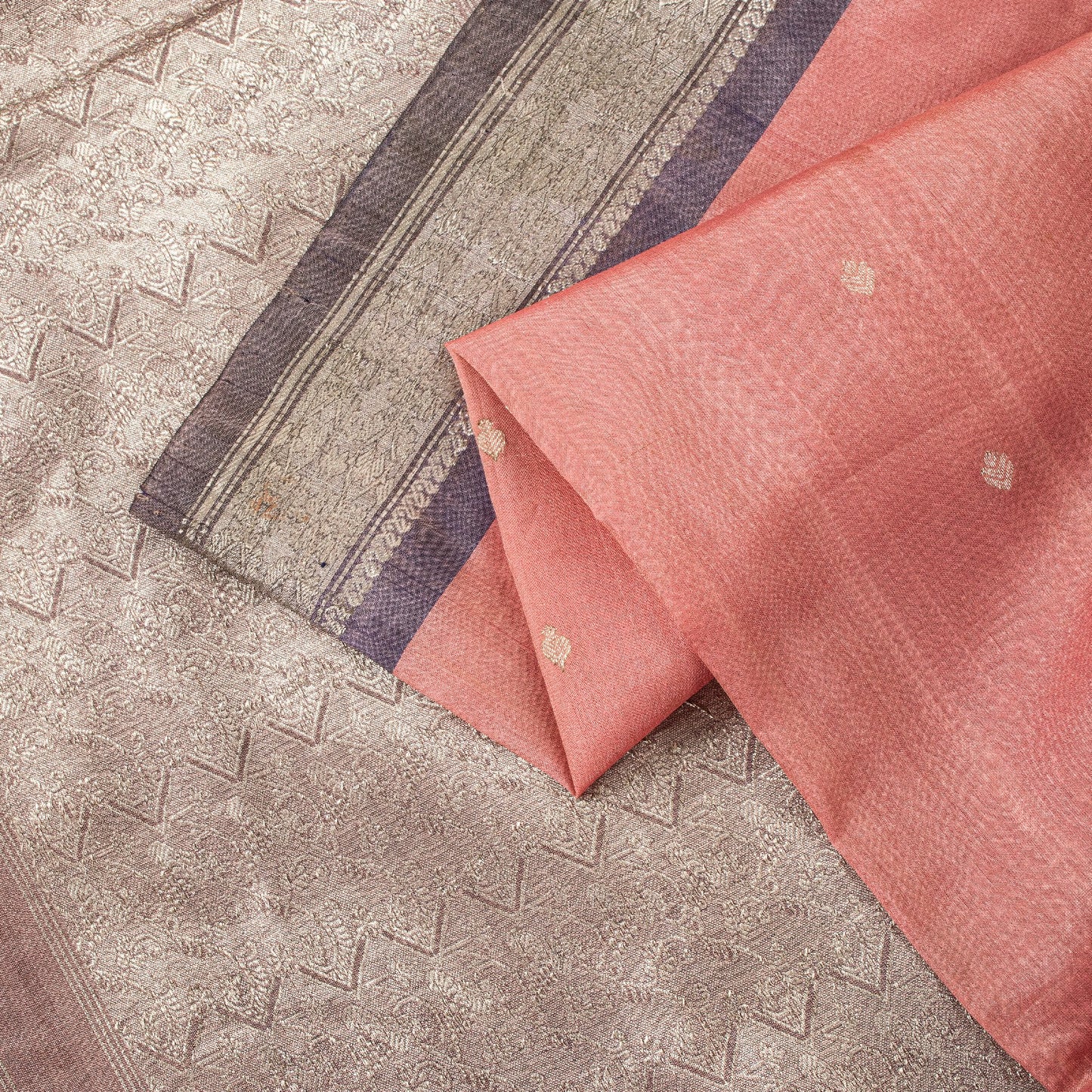 Sanskriti Vintage Pink 100%Pure Silk Saree Floral Woven Sari 5.5 YD Craft Fabric