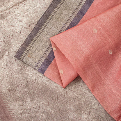 Sanskriti Vintage Pink 100%Pure Silk Saree Floral Woven Sari 5.5 YD Craft Fabric