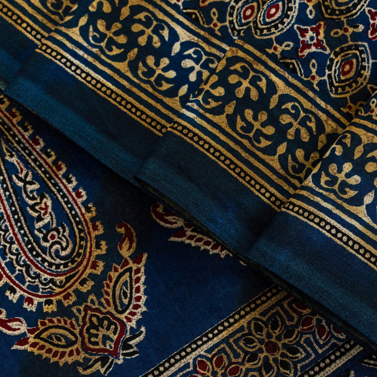 Sanskriti Vintage Blue Pure Cotton Saree Ajrakh Hand Block Print Sari 5.5YDCraft
