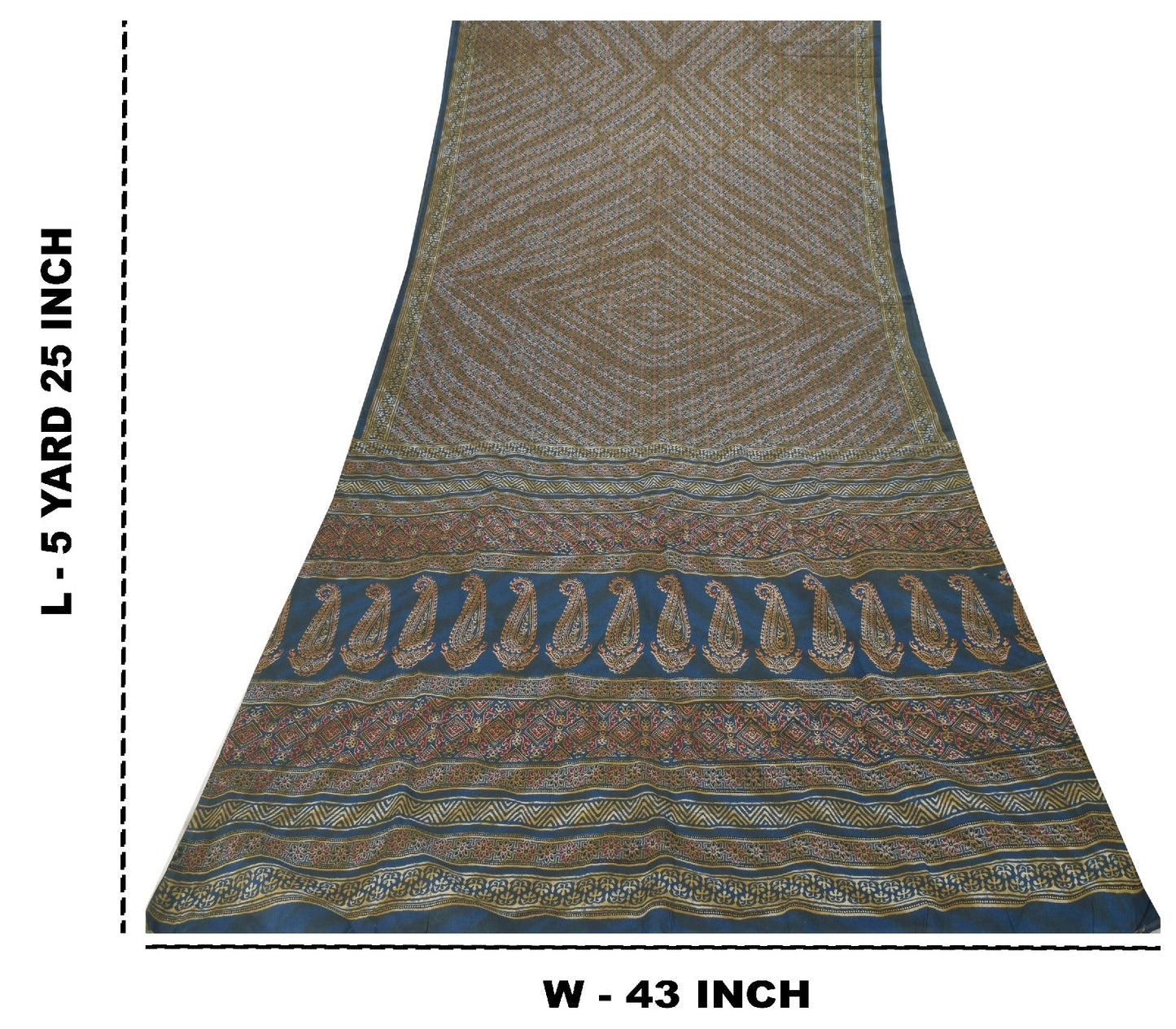 Sanskriti Vintage Blue Pure Cotton Saree Ajrakh Hand Block Print Sari 5.5YDCraft