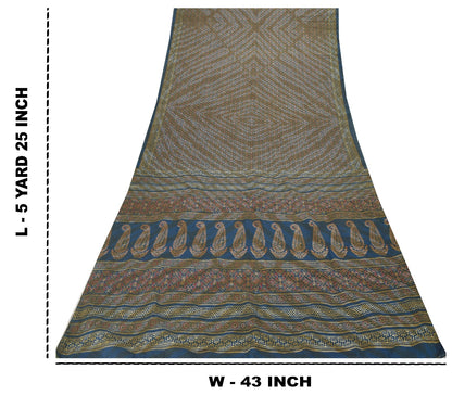 Sanskriti Vintage Blue Pure Cotton Saree Ajrakh Hand Block Print Sari 5.5YDCraft