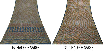 Sanskriti Vintage Blue Pure Cotton Saree Ajrakh Hand Block Print Sari 5.5YDCraft