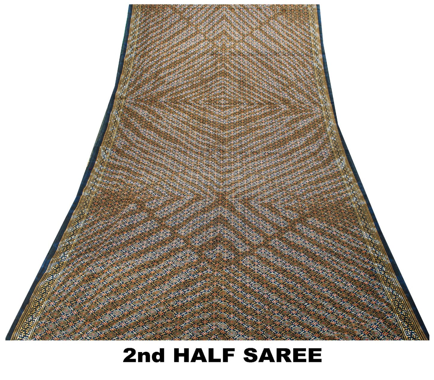 Sanskriti Vintage Blue Pure Cotton Saree Ajrakh Hand Block Print Sari 5.5YDCraft