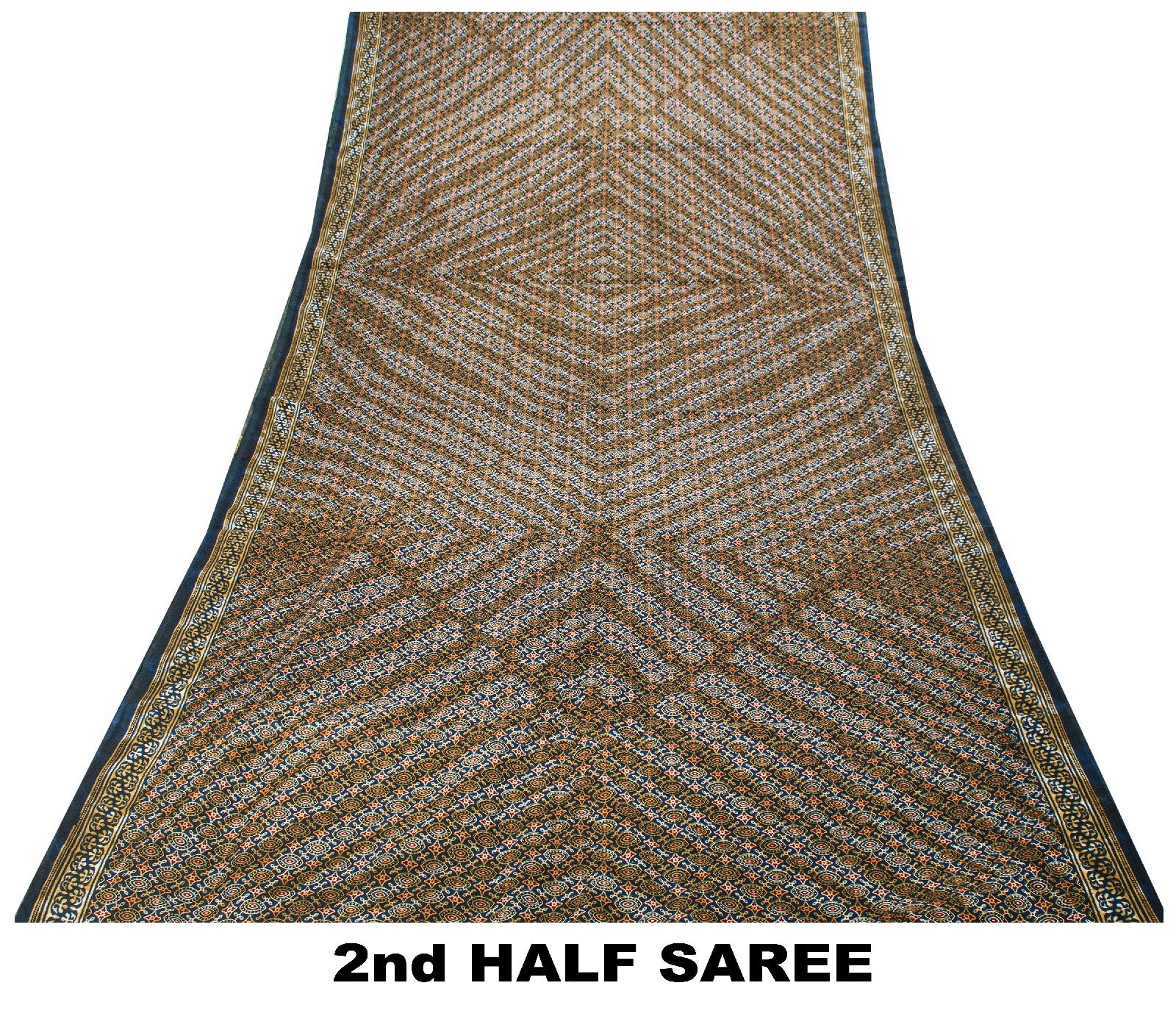 Sanskriti Vintage Blue Pure Cotton Saree Ajrakh Hand Block Print Sari 5.5YDCraft