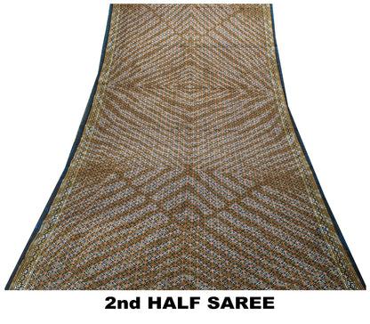 Sanskriti Vintage Blue Pure Cotton Saree Ajrakh Hand Block Print Sari 5.5YDCraft