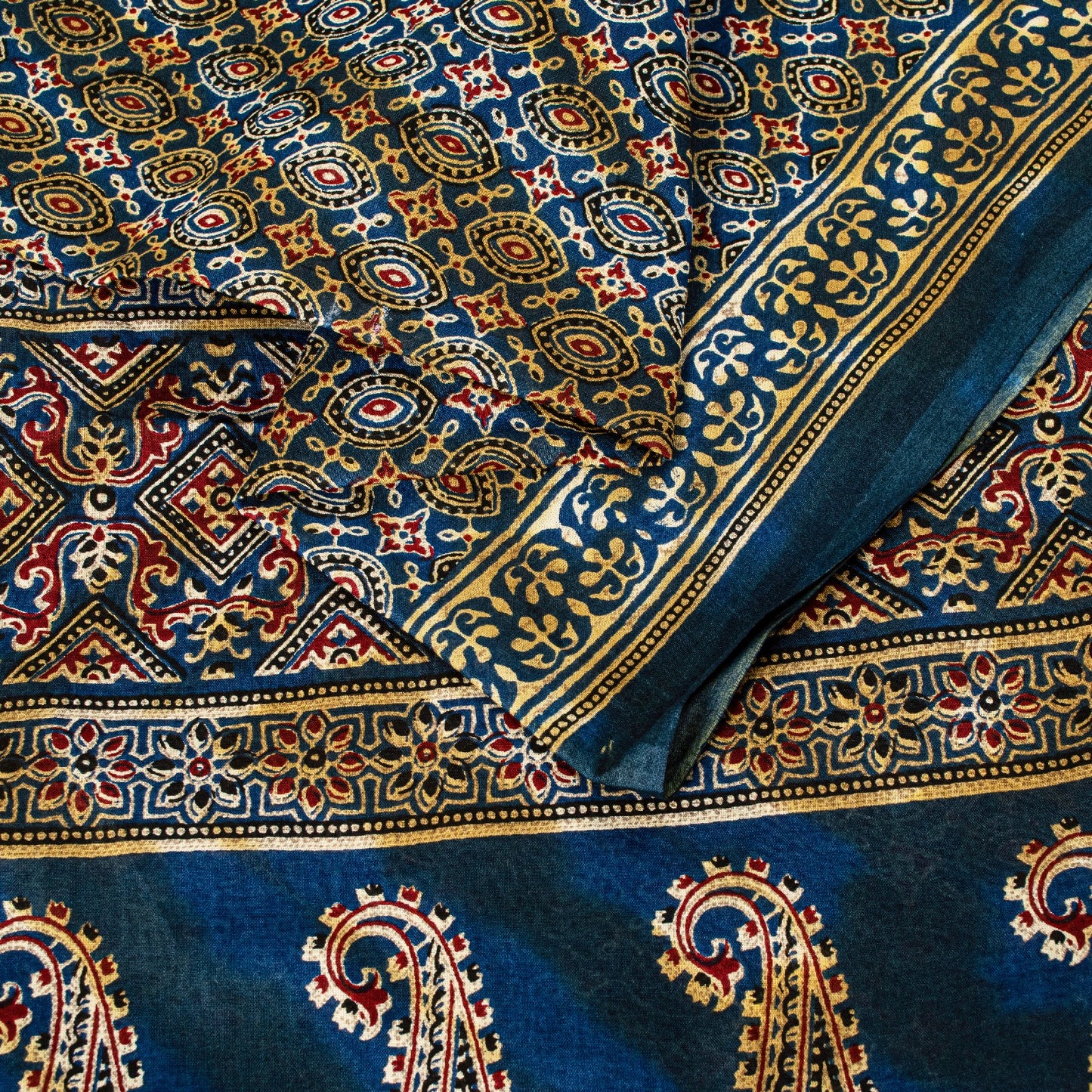 Sanskriti Vintage Blue Pure Cotton Saree Ajrakh Hand Block Print Sari 5.5YDCraft