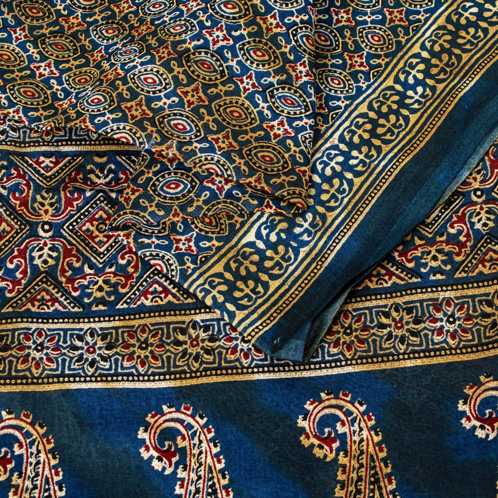 Sanskriti Vintage Blue Pure Cotton Saree Ajrakh Hand Block Print Sari 5.5YDCraft