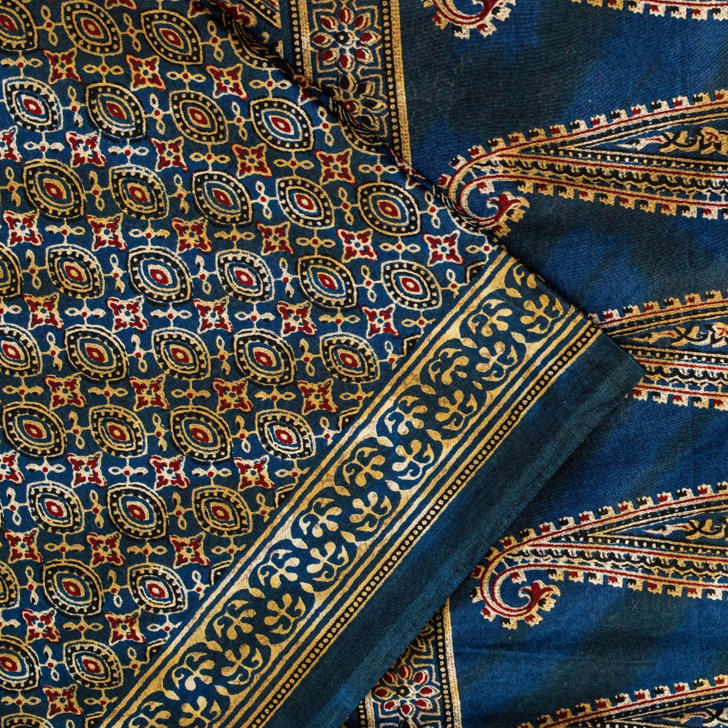 Sanskriti Vintage Blue Pure Cotton Saree Ajrakh Hand Block Print Sari 5.5YDCraft
