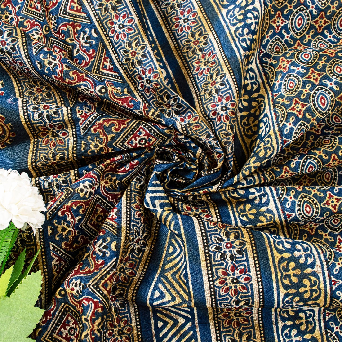 Sanskriti Vintage Blue Pure Cotton Saree Ajrakh Hand Block Print Sari 5.5YDCraft