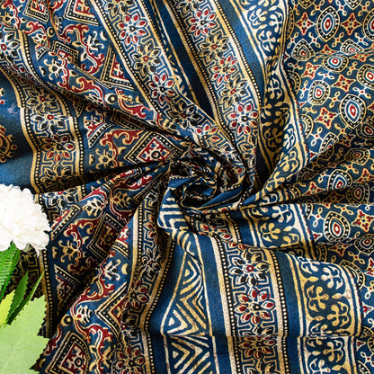 Sanskriti Vintage Blue Pure Cotton Saree Ajrakh Hand Block Print Sari 5.5YDCraft