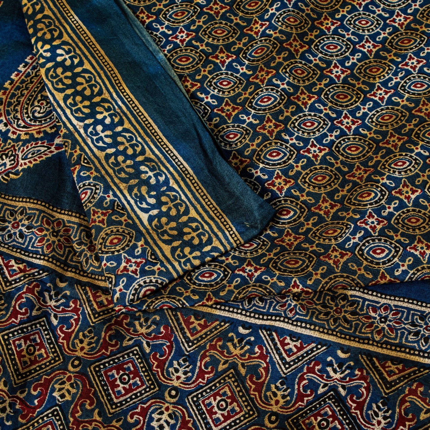 Sanskriti Vintage Blue Pure Cotton Saree Ajrakh Hand Block Print Sari 5.5YDCraft
