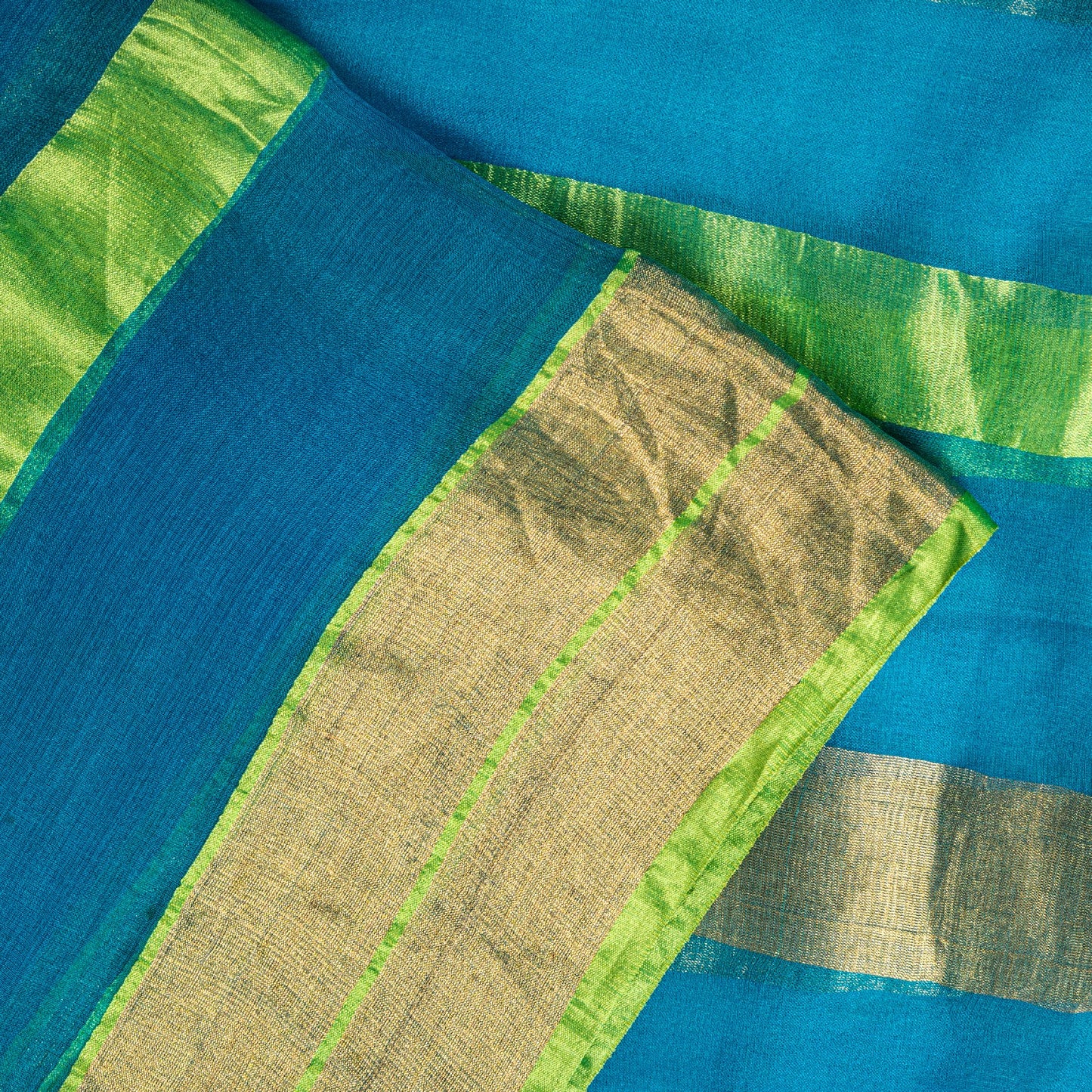 Sanskriti Vintage Blue Pure Geometric Silk Saree Golden Woven 5.5 Yd Sari Craft