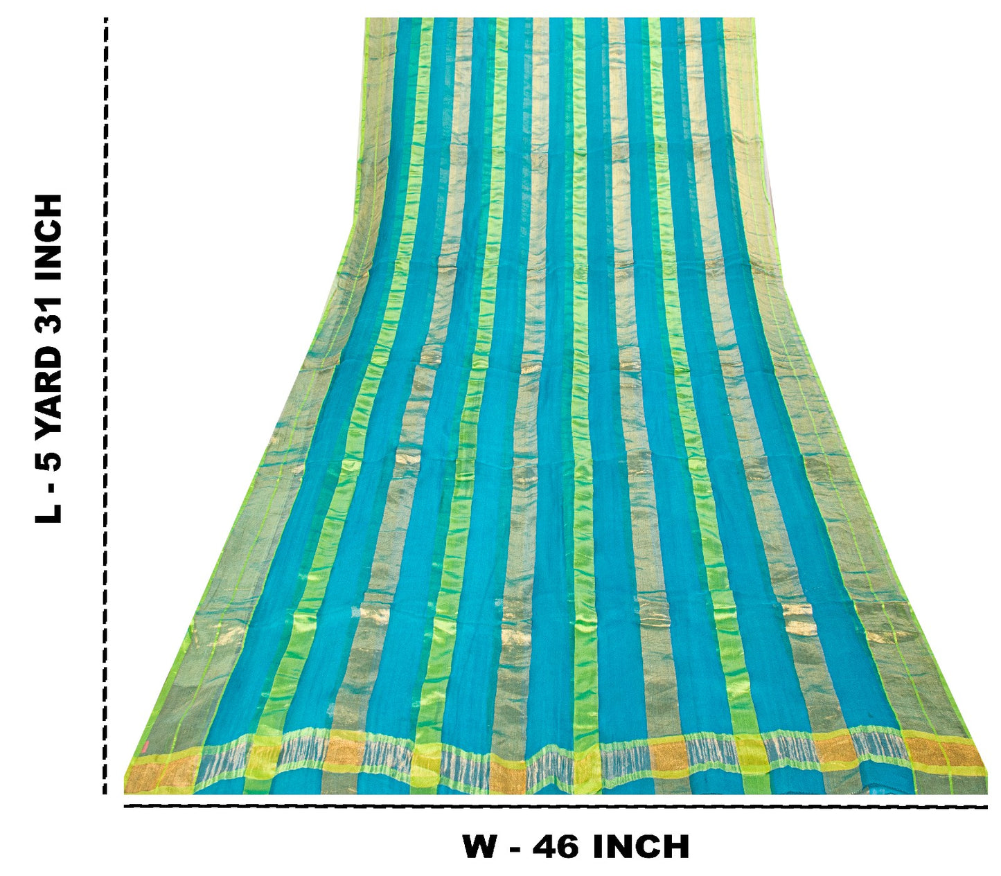 Sanskriti Vintage Blue Pure Geometric Silk Saree Golden Woven 5.5 Yd Sari Craft