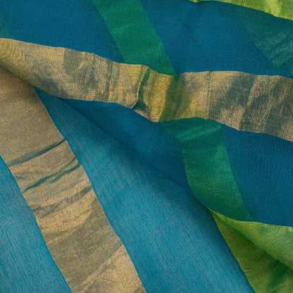 Sanskriti Vintage Blue Pure Geometric Silk Saree Golden Woven 5.5 Yd Sari Craft