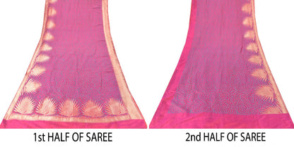 Sanskriti Vintage Soft Pink Pure Silk Saree Woven Floral Sari 5.5YD Craft Fabric