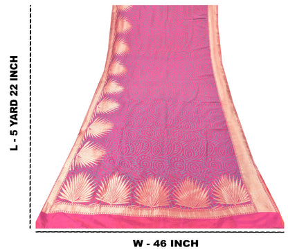 Sanskriti Vintage Soft Pink Pure Silk Saree Woven Floral Sari 5.5YD Craft Fabric