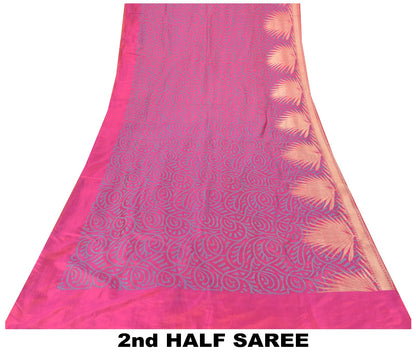 Sanskriti Vintage Soft Pink Pure Silk Saree Woven Floral Sari 5.5YD Craft Fabric