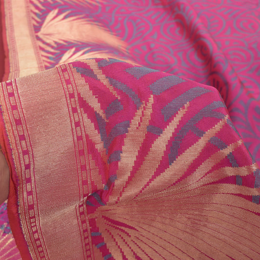 Sanskriti Vintage Soft Pink Pure Silk Saree Woven Floral Sari 5.5YD Craft Fabric