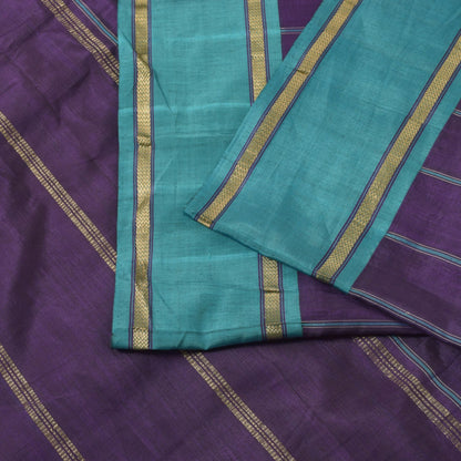 Sanskriti Vintage Purple Pure Cotton Saree Hand Woven Sari 5.5 Yd Craft Fabric