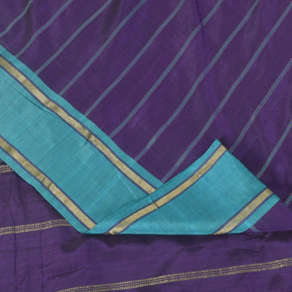 Sanskriti Vintage Purple Pure Cotton Saree Hand Woven Sari 5.5 Yd Craft Fabric