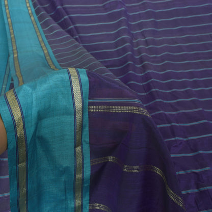 Sanskriti Vintage Purple Pure Cotton Saree Hand Woven Sari 5.5 Yd Craft Fabric