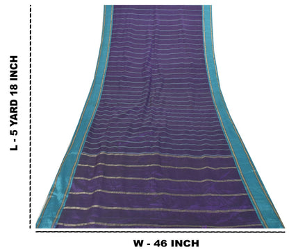 Sanskriti Vintage Purple Pure Cotton Saree Hand Woven Sari 5.5 Yd Craft Fabric