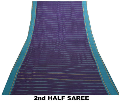 Sanskriti Vintage Purple Pure Cotton Saree Hand Woven Sari 5.5 Yd Craft Fabric