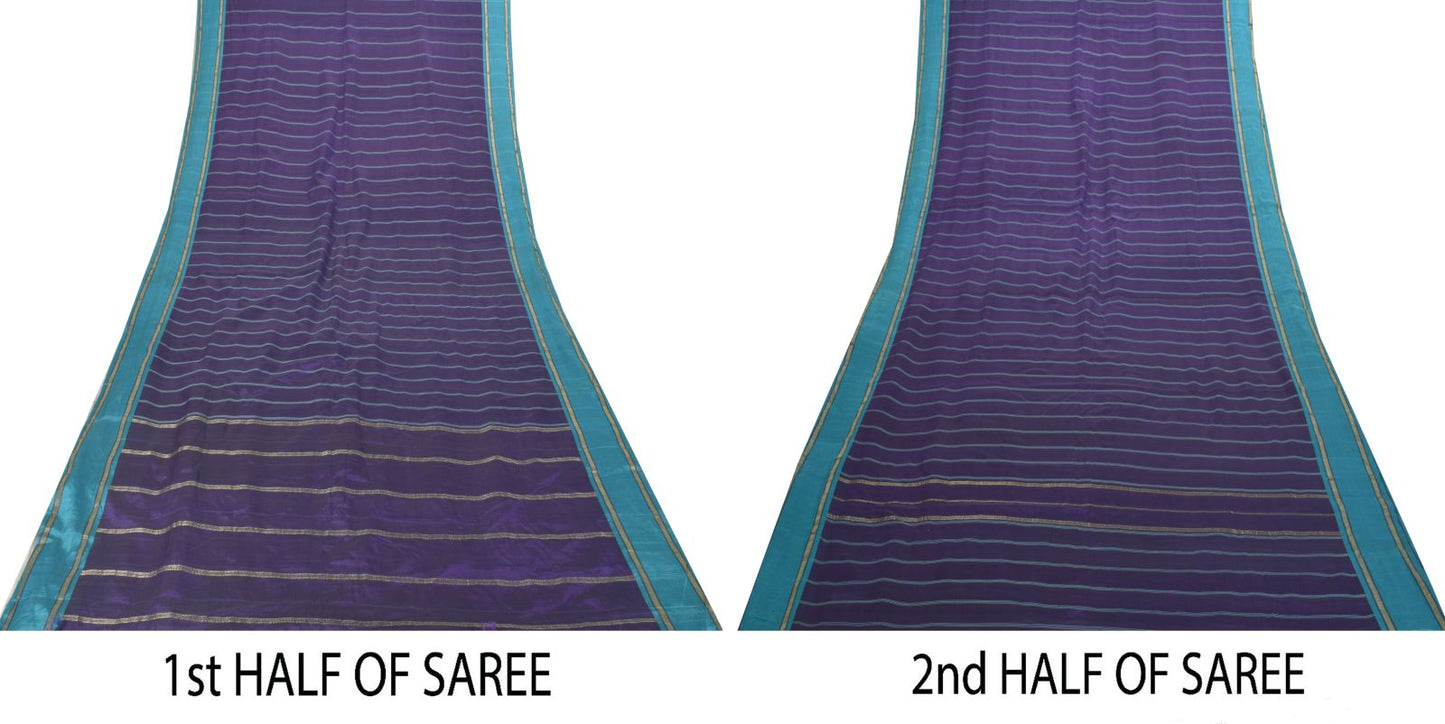 Sanskriti Vintage Purple Pure Cotton Saree Hand Woven Sari 5.5 Yd Craft Fabric