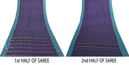 Sanskriti Vintage Purple Pure Cotton Saree Hand Woven Sari 5.5 Yd Craft Fabric