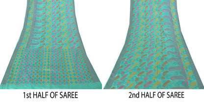 Sanskriti Vintage Blue Pure Silk Saree Geometric Paisley Woven Sari 5.5+YD Craft
