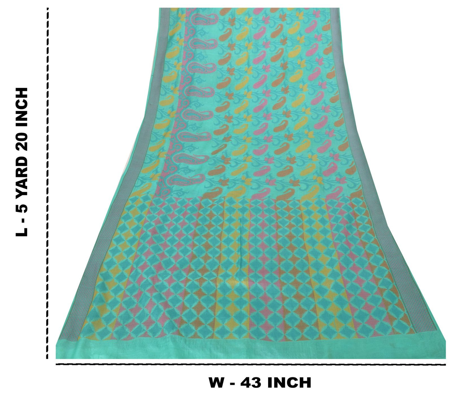 Sanskriti Vintage Blue Pure Silk Saree Geometric Paisley Woven Sari 5.5+YD Craft