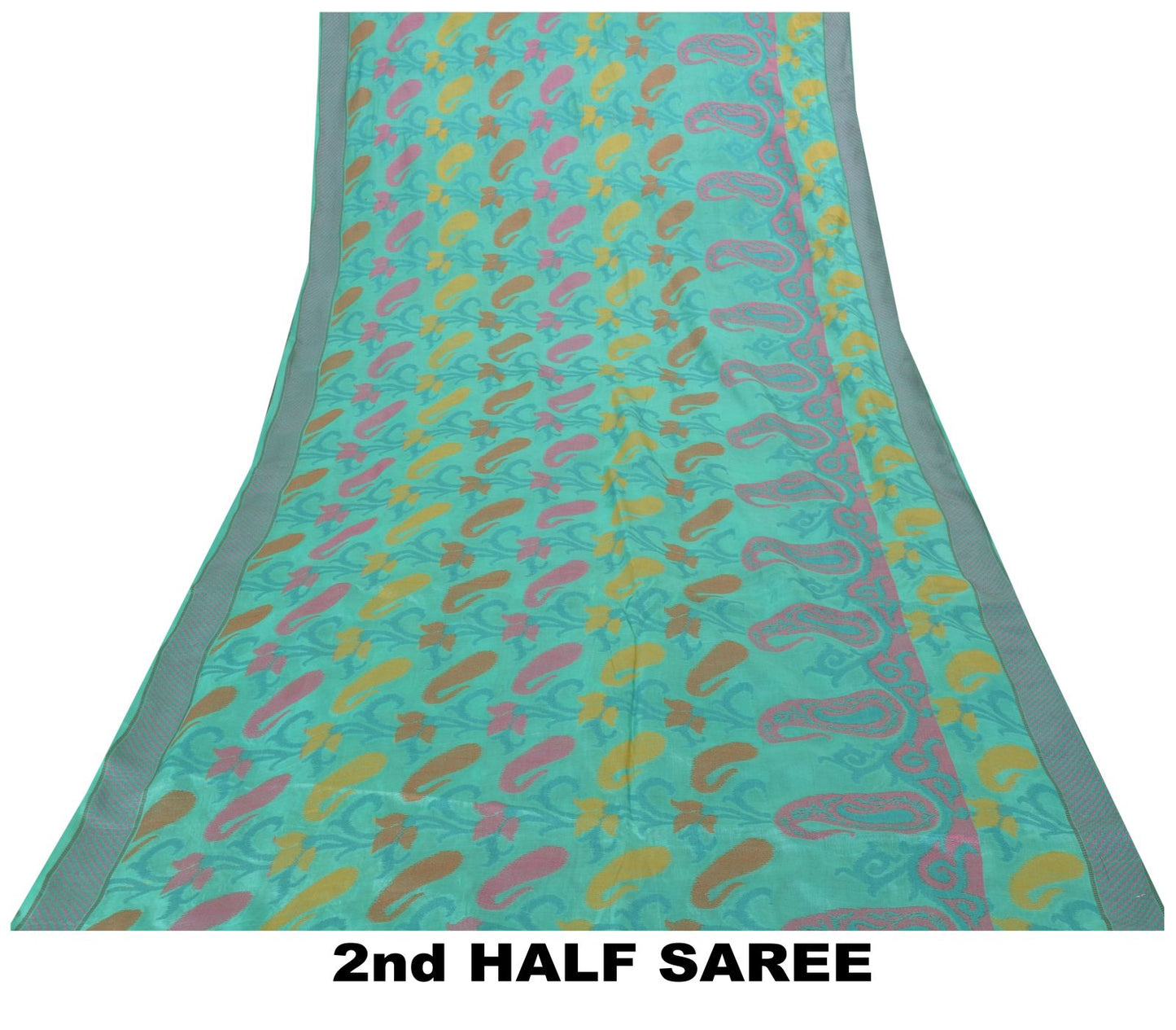 Sanskriti Vintage Blue Pure Silk Saree Geometric Paisley Woven Sari 5.5+YD Craft